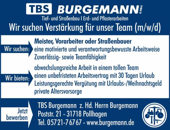 Entdecken Sie in Pollhagen, 31718, einen verlässlichen Partner für Bauvorhaben: TBS Burgemann GmbH. Mit Expertise in Erd- und Pflasterarbeiten, Tiefbau und Baustoffhandel bieten wir professionelle Lösungen. Erfahren Sie mehr über unsere Leistungen und Referenzen.