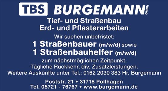 Entdecken Sie in Pollhagen, 31718, einen verlässlichen Partner für Bauvorhaben: TBS Burgemann GmbH. Mit Expertise in Erd- und Pflasterarbeiten, Tiefbau und Baustoffhandel bieten wir professionelle Lösungen. Erfahren Sie mehr über unsere Leistungen und Referenzen.